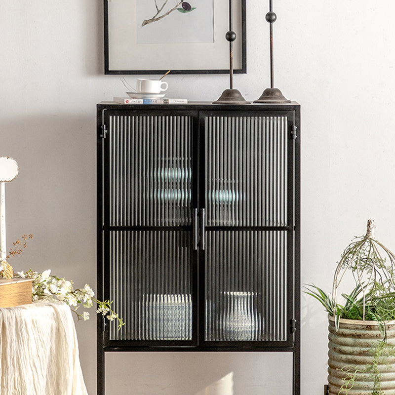 Contemporary Curio Cabinet Metal Glass Doors Buffet Cabinet for Dining Room