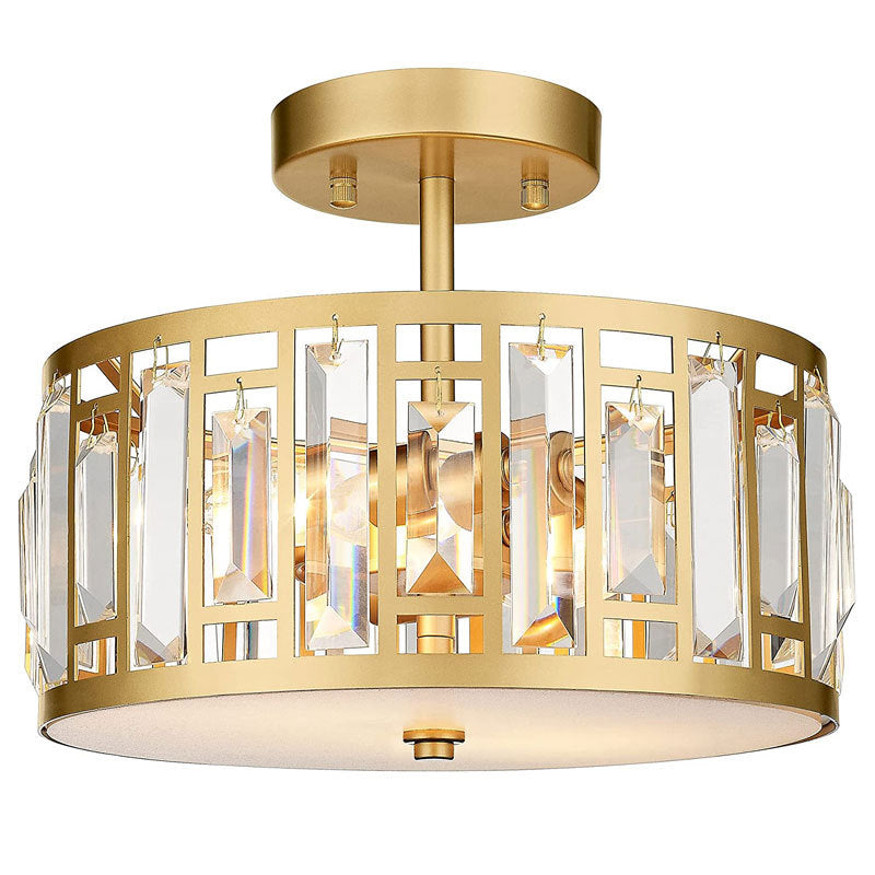 Crystal Semi Flush Contemporary 2 - Light Drum Ceiling Semi Flush in Gold
