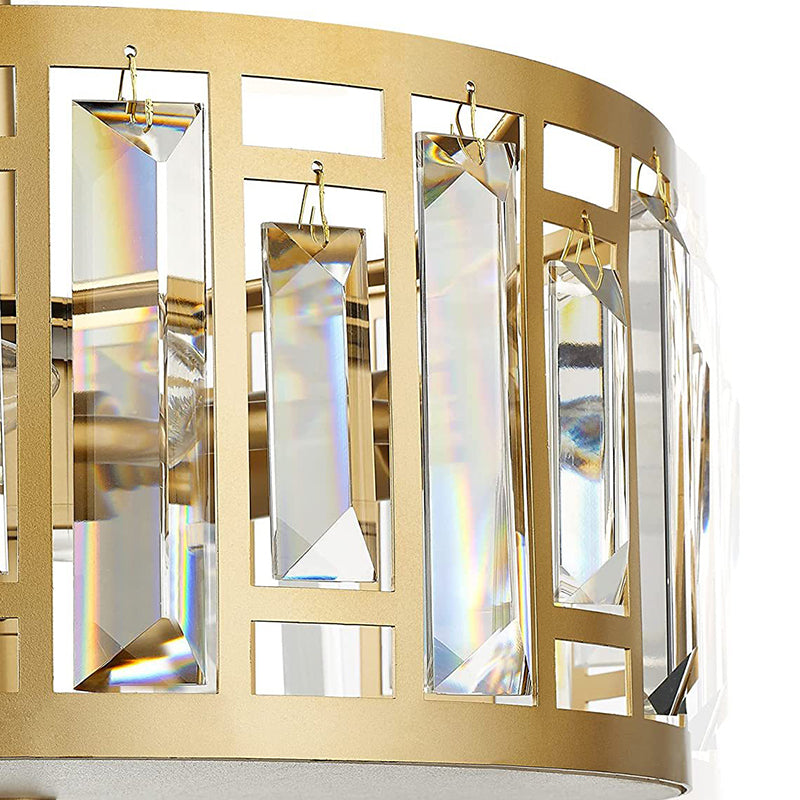 Crystal Semi Flush Contemporary 2 - Light Drum Ceiling Semi Flush in Gold