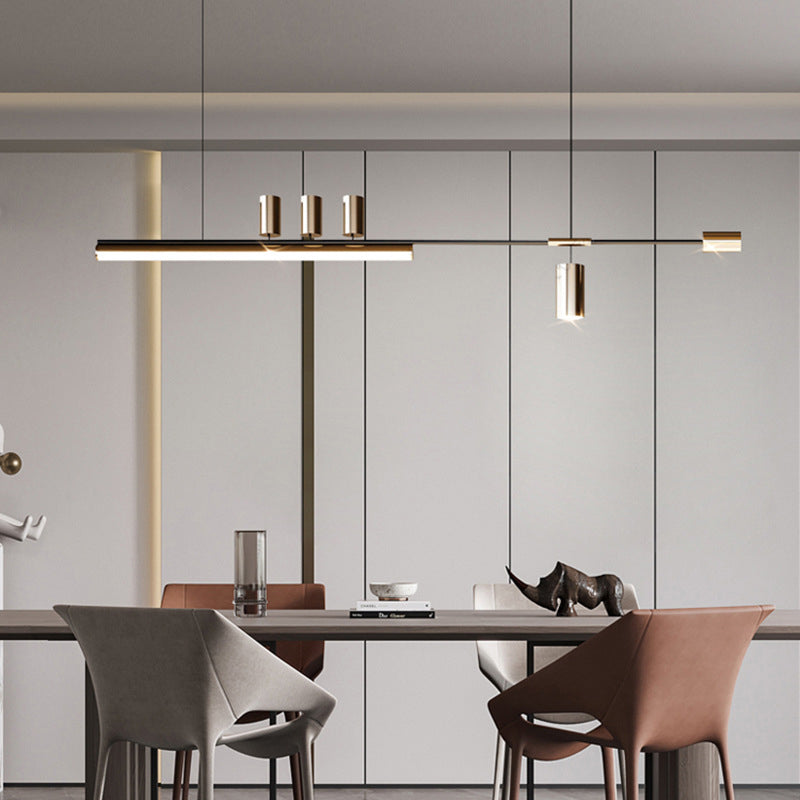 Modern LED Metal Pendant Light Linear Shape Island Lamp with Acrylic Shade for Living Room