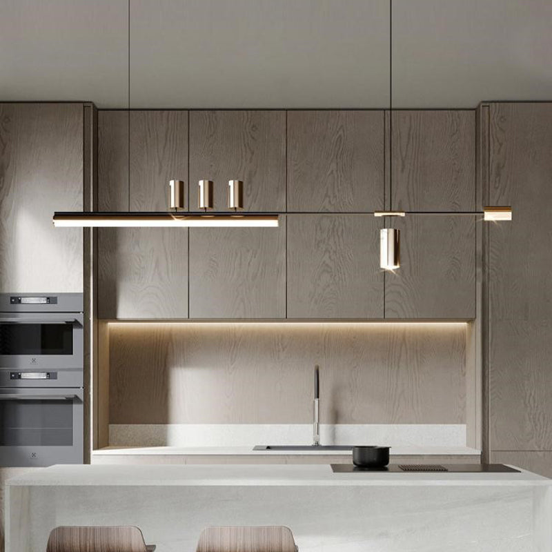 Modern LED Metal Pendant Light Linear Shape Island Lamp with Acrylic Shade for Living Room