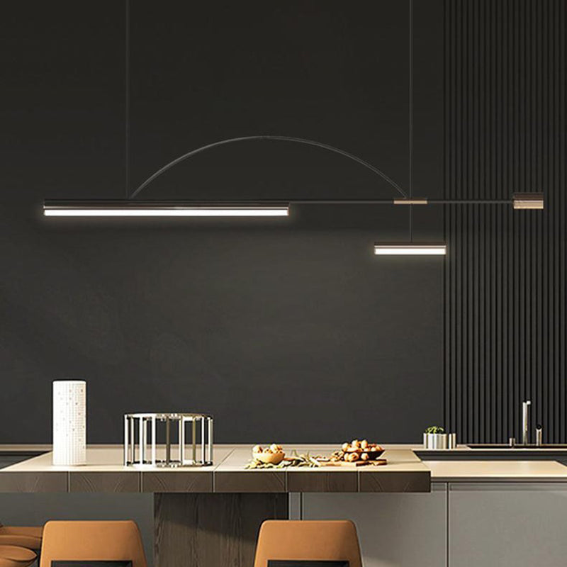 Modern LED Metal Pendant Light Linear Shape Island Lamp with Acrylic Shade for Living Room