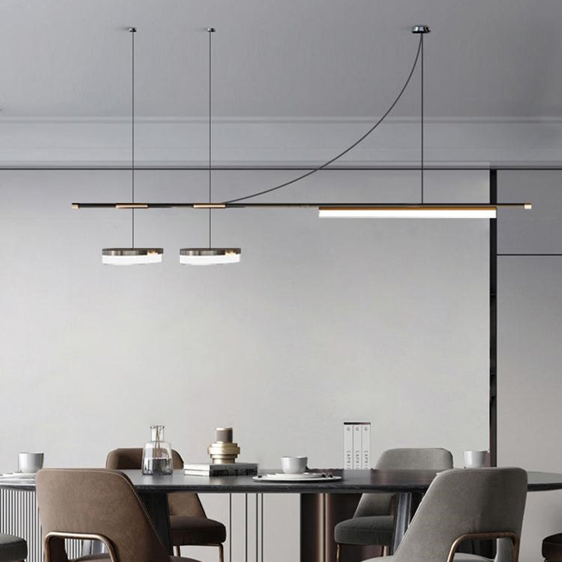 Modern LED Metal Pendant Light Linear Shape Island Lamp with Acrylic Shade for Living Room