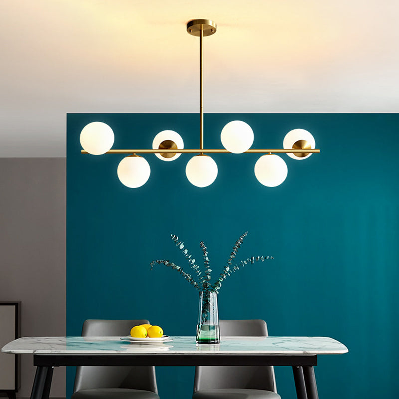 Golden Island Lamp Modern Copper Island Hanging Lamp with Glass Shade for Dining Room