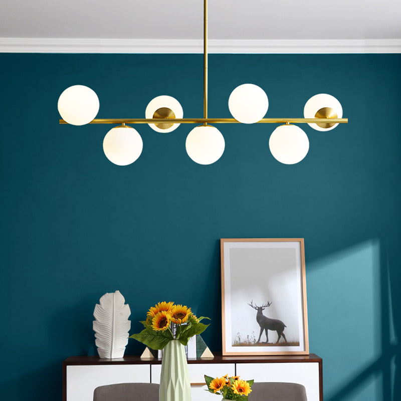 Golden Island Lamp Modern Copper Island Hanging Lamp with Glass Shade for Dining Room