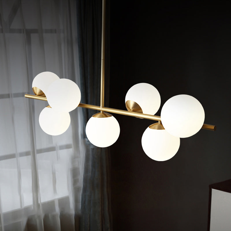 Golden Island Lamp Modern Copper Island Hanging Lamp with Glass Shade for Dining Room