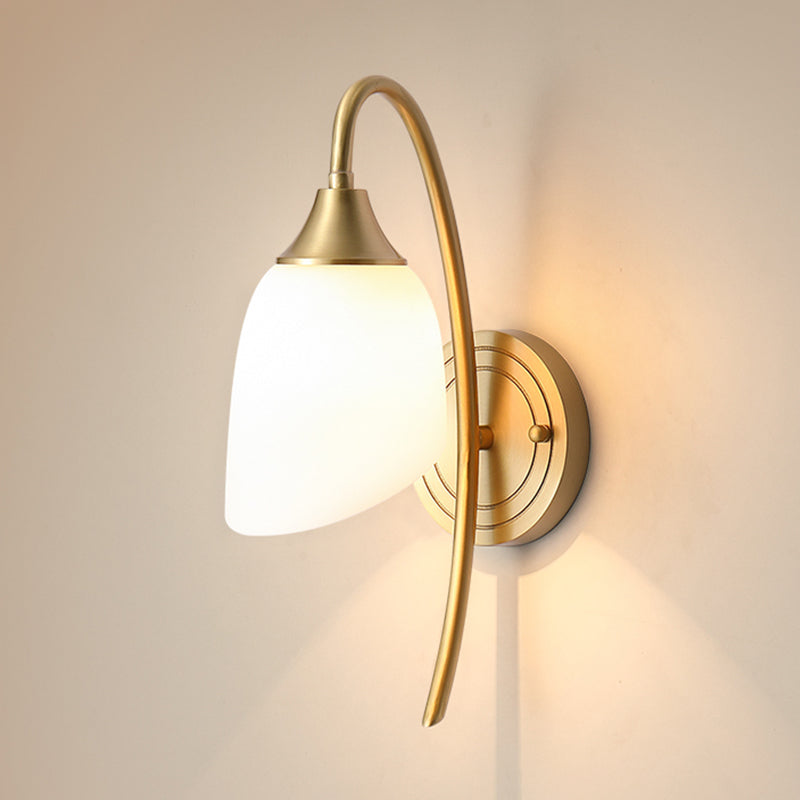 Modern Wall Lamp Copper Wall Mount Lamp with Glass Shade for Bedroom