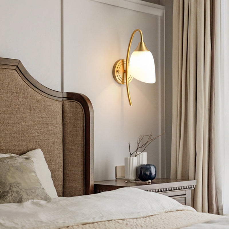 Modern Wall Lamp Copper Wall Mount Lamp with Glass Shade for Bedroom