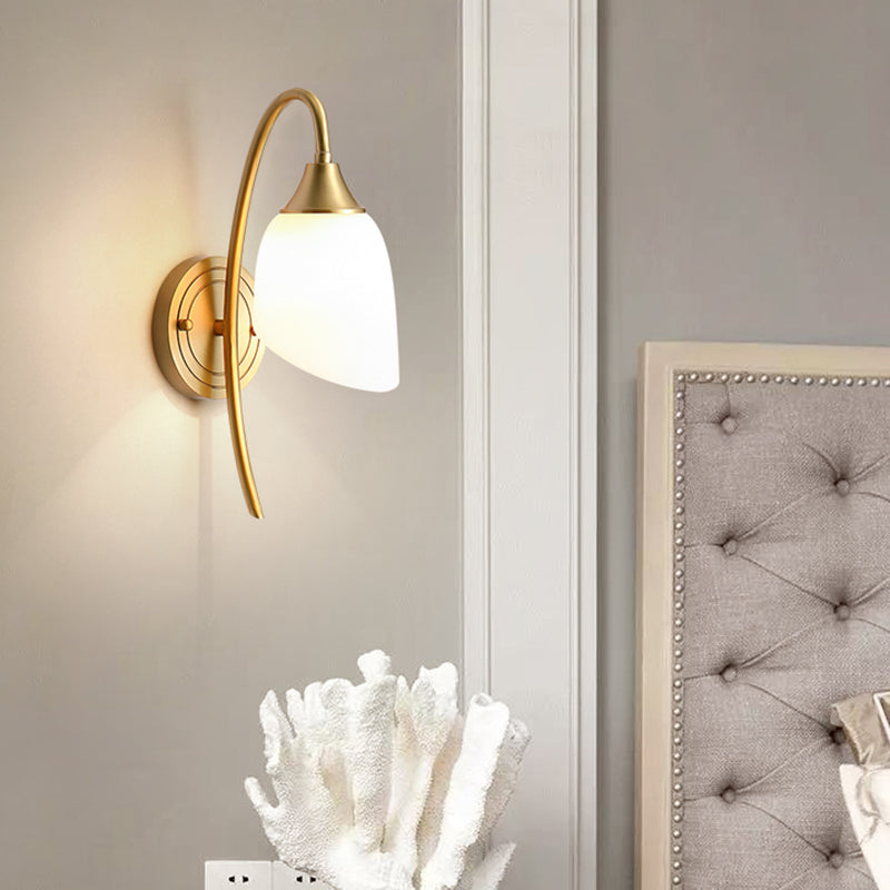 Modern Wall Lamp Copper Wall Mount Lamp with Glass Shade for Bedroom