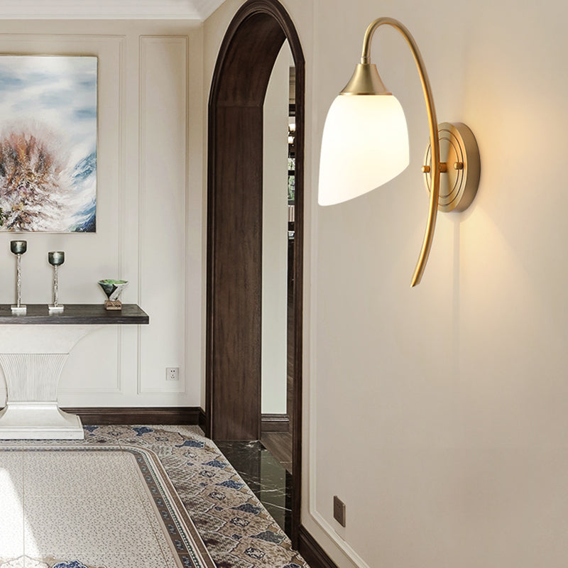 Modern Wall Lamp Copper Wall Mount Lamp with Glass Shade for Bedroom