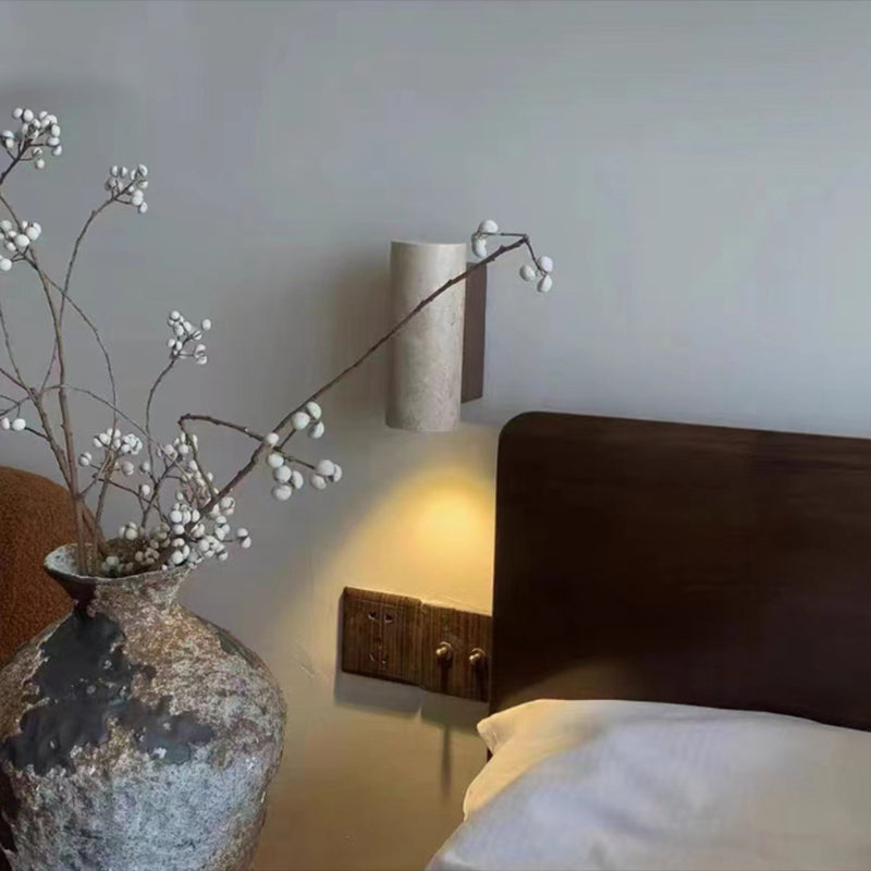 Cylinder Shape Wood Wall Sconces Modern 1-Light Wall Mount Light Fixture in Brown