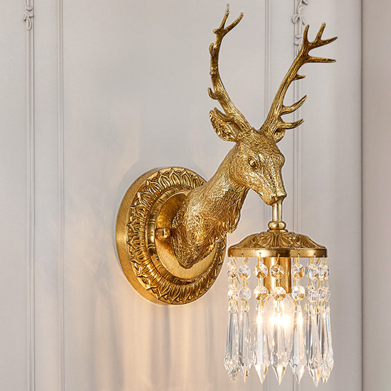 Unique Shape Crystal Wall Sconces Modern 1-Light Wall Mount Light Fixture in Gold