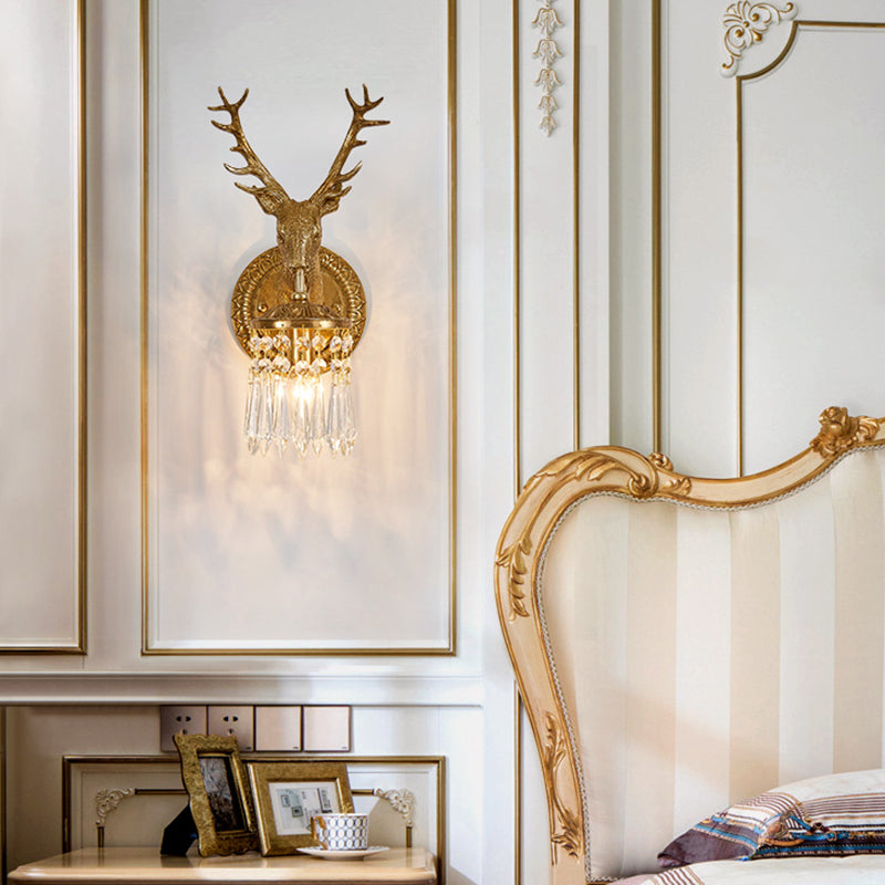 Unique Shape Crystal Wall Sconces Modern 1-Light Wall Mount Light Fixture in Gold