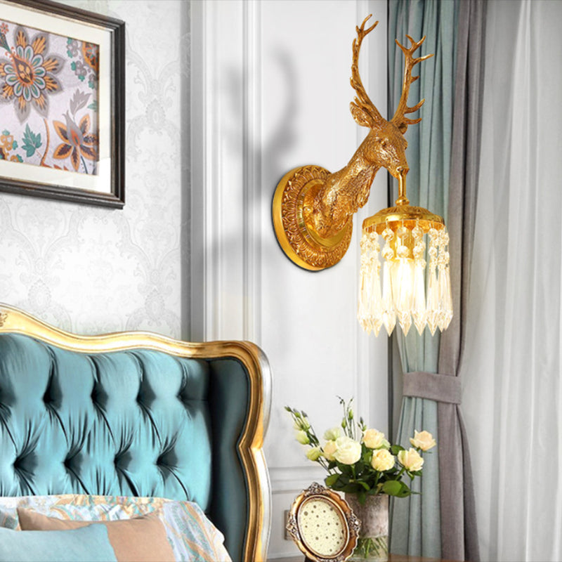 Unique Shape Crystal Wall Sconces Modern 1-Light Wall Mount Light Fixture in Gold