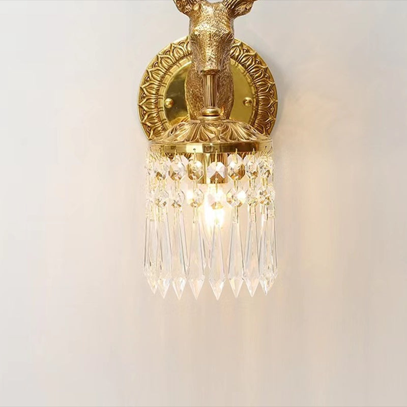 Unique Shape Crystal Wall Sconces Modern 1-Light Wall Mount Light Fixture in Gold