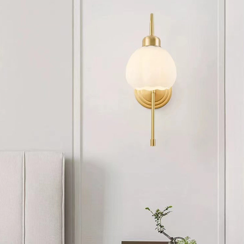 Modern Metal Wall Sconce Bud Shape Wall Light with Glass Shade for Bedroom in Gold