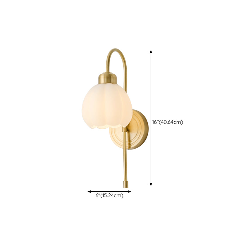 Modern Metal Wall Sconce Bud Shape Wall Light with Glass Shade for Bedroom in Gold