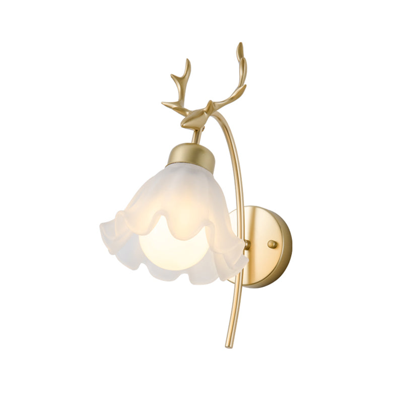 Gold Modern Metal Wall Sconce Flower Shape Wall Light with Glass Shade for Bedroom