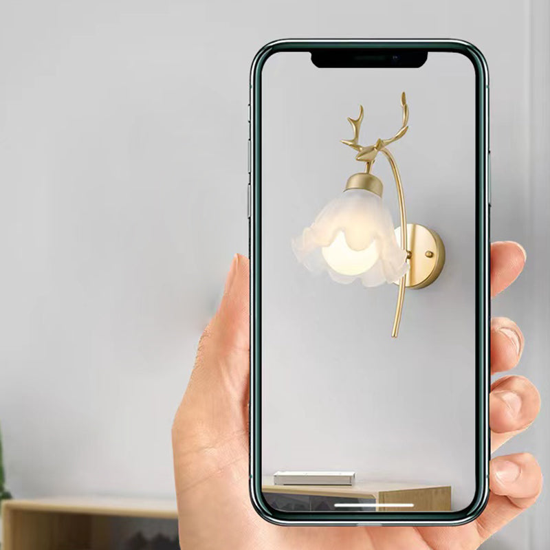 Gold Modern Metal Wall Sconce Flower Shape Wall Light with Glass Shade for Bedroom