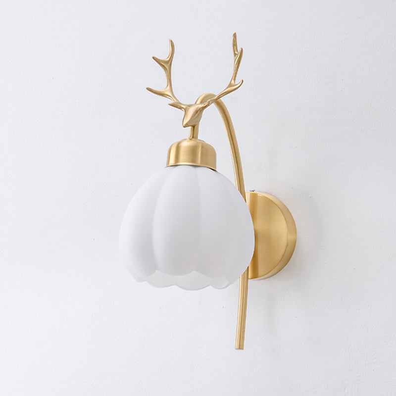 Gold Modern Metal Wall Sconce Bud Shape Wall Light with Glass Shade for Bedroom