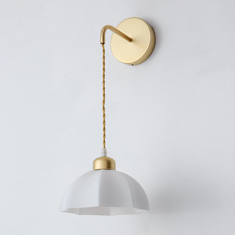 Modern Metal Wall Sconce Geometric Shape Wall Light with Glass Shade in Gold for Bedroom