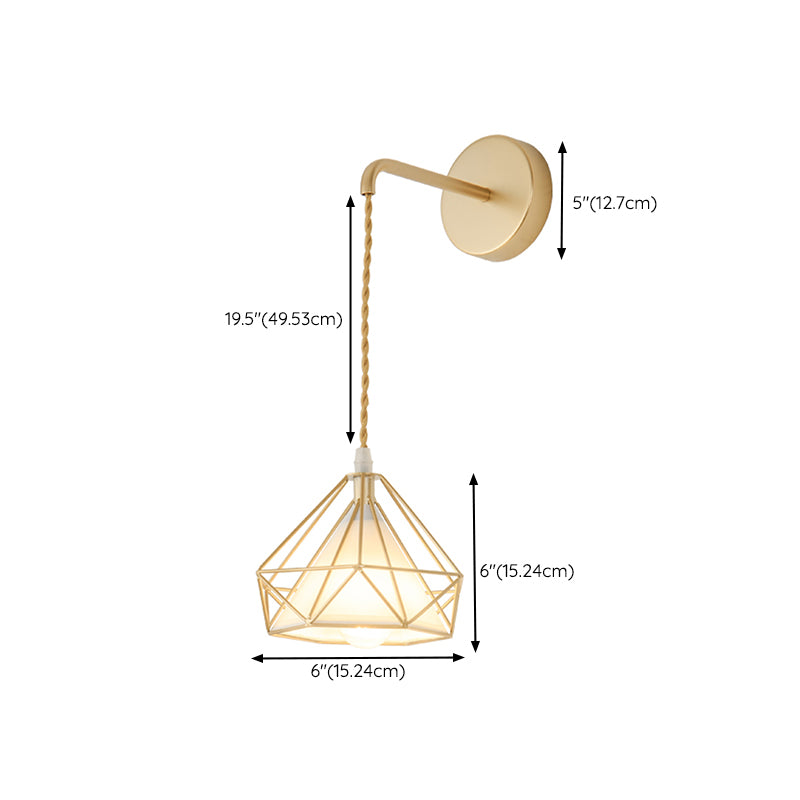 Modern Metal Wall Sconce Diamond Shape Wall Light with Fabric Shade for Bedroom