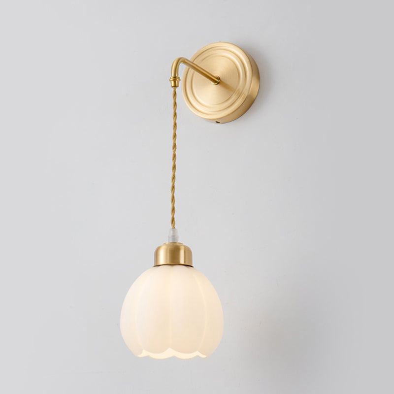 Metal Modern Wall Sconce Bud Shape Wall Light with Glass Shade for Bedroom