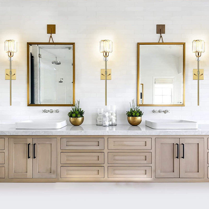 Modernism Single Golden/Chrome Vanity Light Shaded Crystal Bath Bar