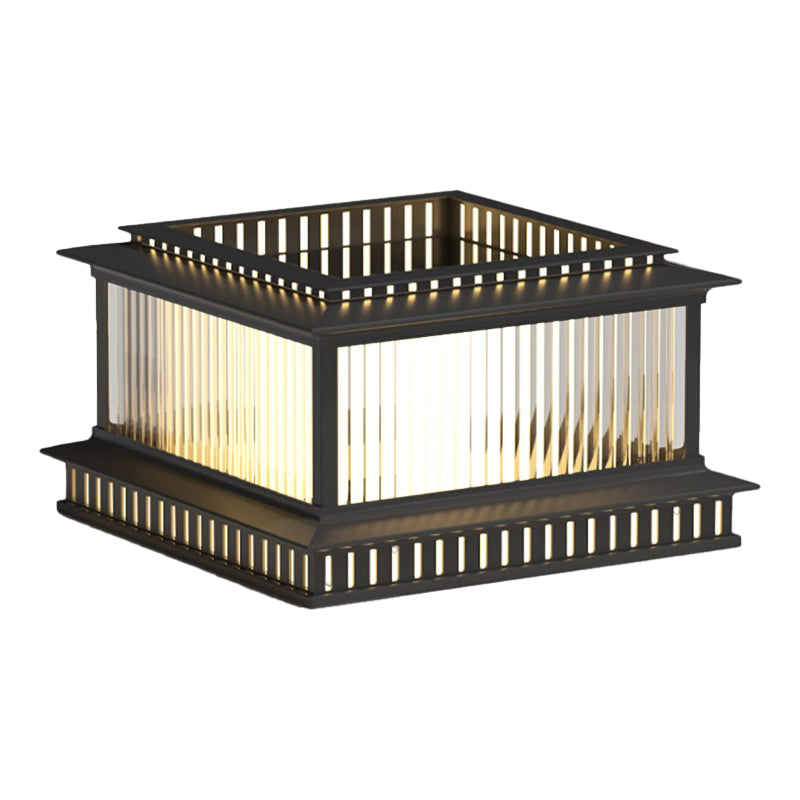Modern Pillar Lamp Stainless Steel Outdoor Light in Black for Courtyard