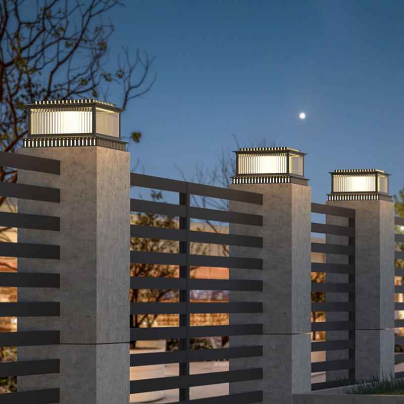 Modern Pillar Lamp Stainless Steel Outdoor Light in Black for Courtyard