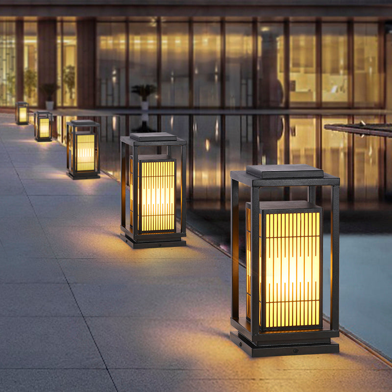 Rectangular Solar Pillar Lamp Black Waterproof Light for Courtyard