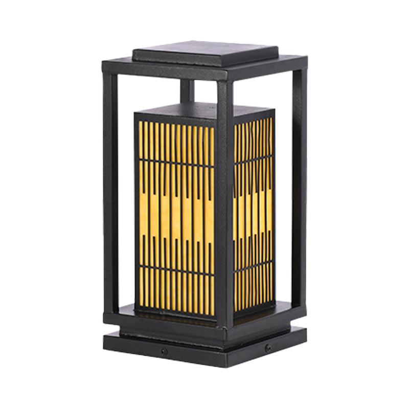 Rectangular Solar Pillar Lamp Black Waterproof Light for Courtyard