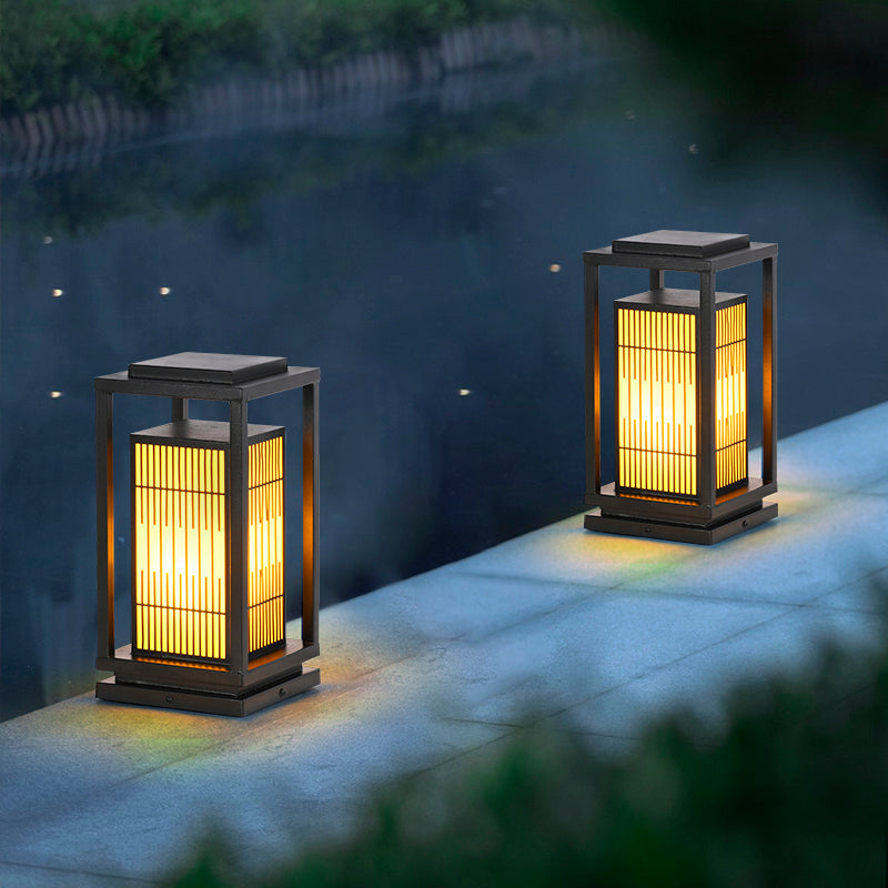Rectangular Solar Pillar Lamp Black Waterproof Light for Courtyard