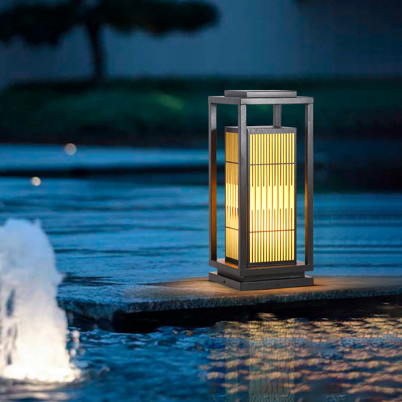 Rectangular Solar Pillar Lamp Black Waterproof Light for Courtyard