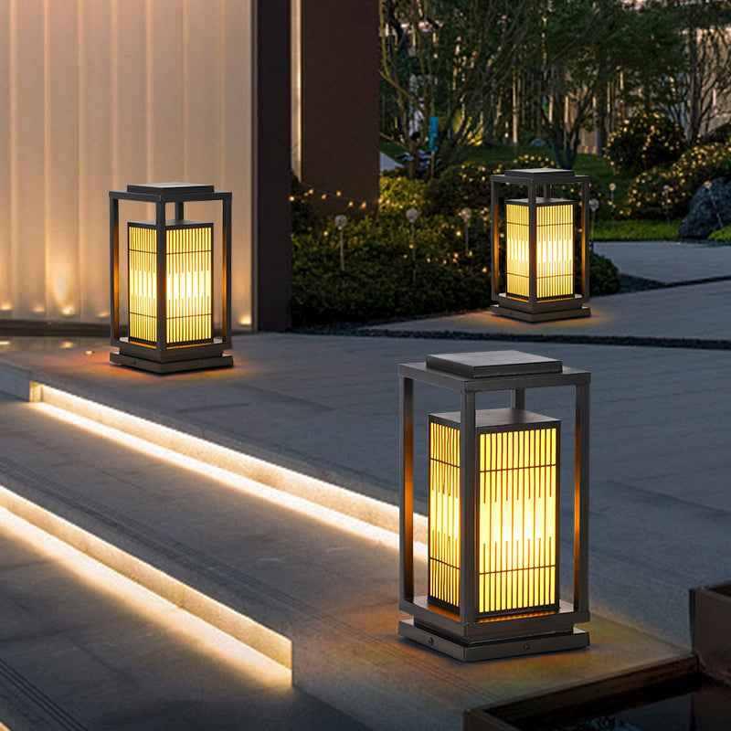 Rectangular Solar Pillar Lamp Black Waterproof Light for Courtyard