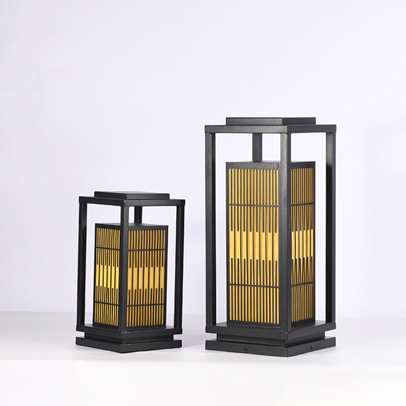 Rectangular Solar Pillar Lamp Black Waterproof Light for Courtyard