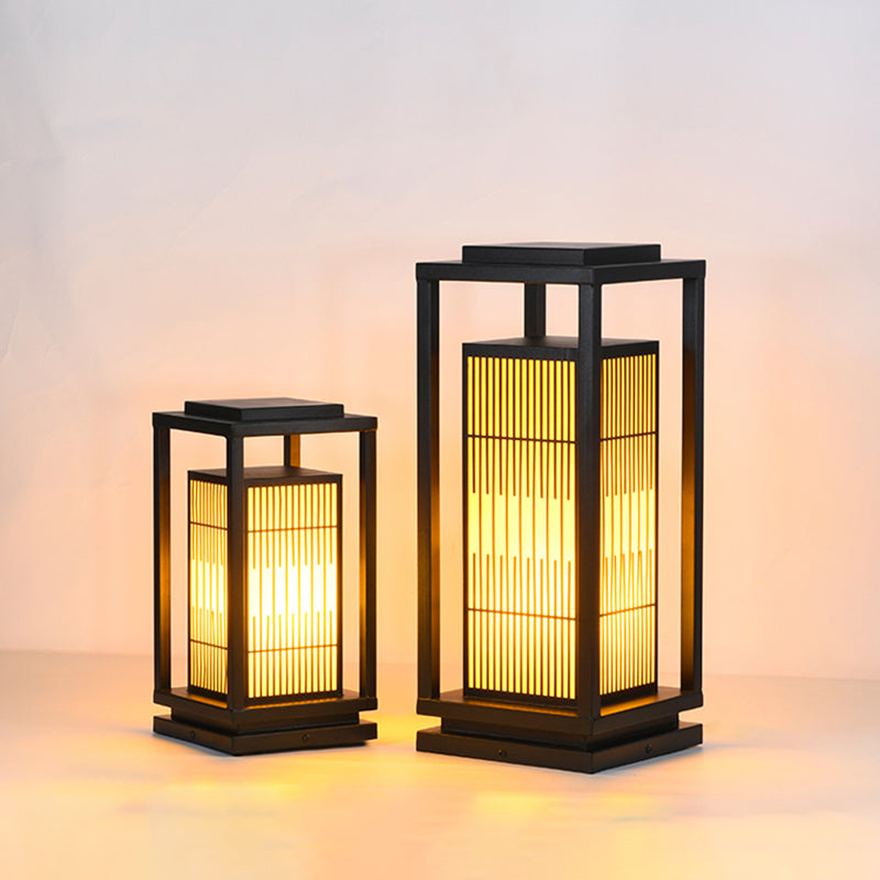 Rectangular Solar Pillar Lamp Black Waterproof Light for Courtyard