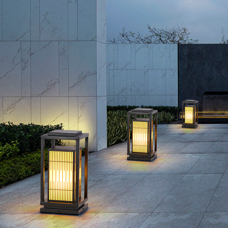 Rectangular Solar Pillar Lamp Black Waterproof Light for Courtyard