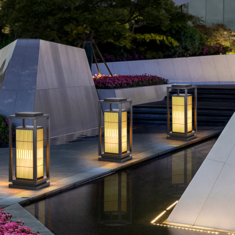 Rectangular Solar Pillar Lamp Black Waterproof Light for Courtyard