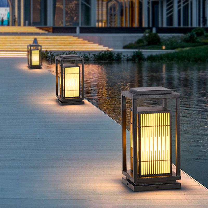 Rectangular Solar Pillar Lamp Black Waterproof Light for Courtyard