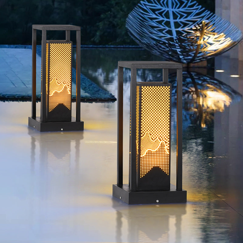 Rectangular Pillar Lamp Modern Black Waterproof Light for Courtyard