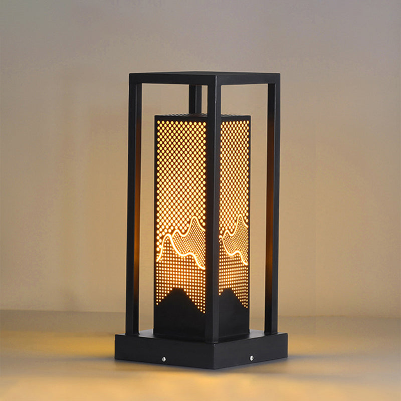 Rectangular Pillar Lamp Modern Black Waterproof Light for Courtyard