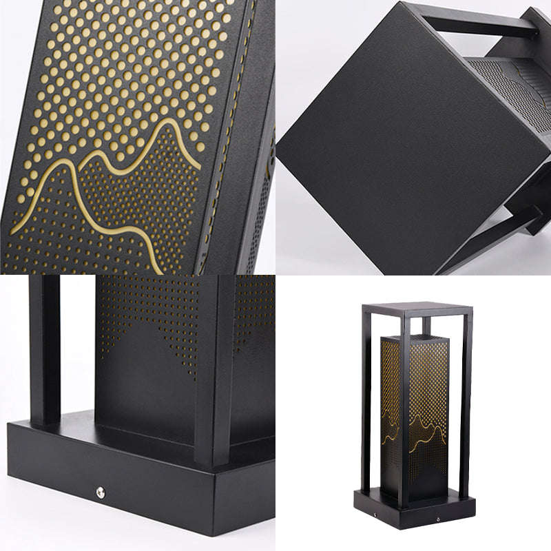 Rectangular Pillar Lamp Modern Black Waterproof Light for Courtyard