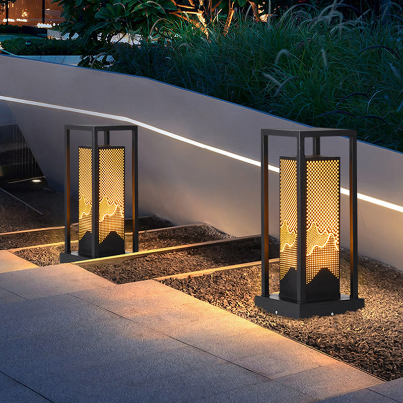 Rectangular Pillar Lamp Modern Black Waterproof Light for Courtyard