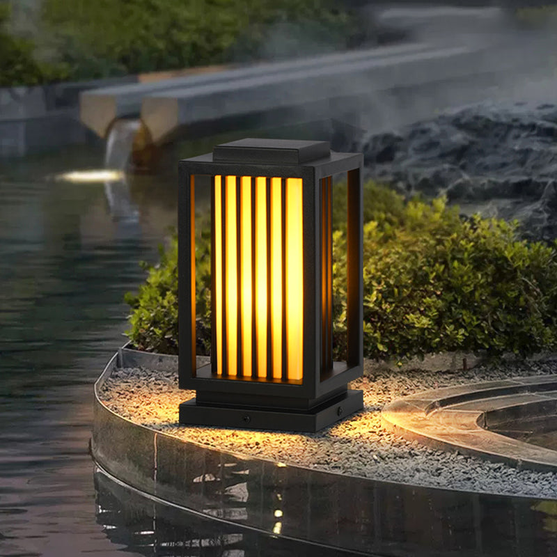 Rectangular Pillar Lamp Modern Black Outdoor Waterproof Light