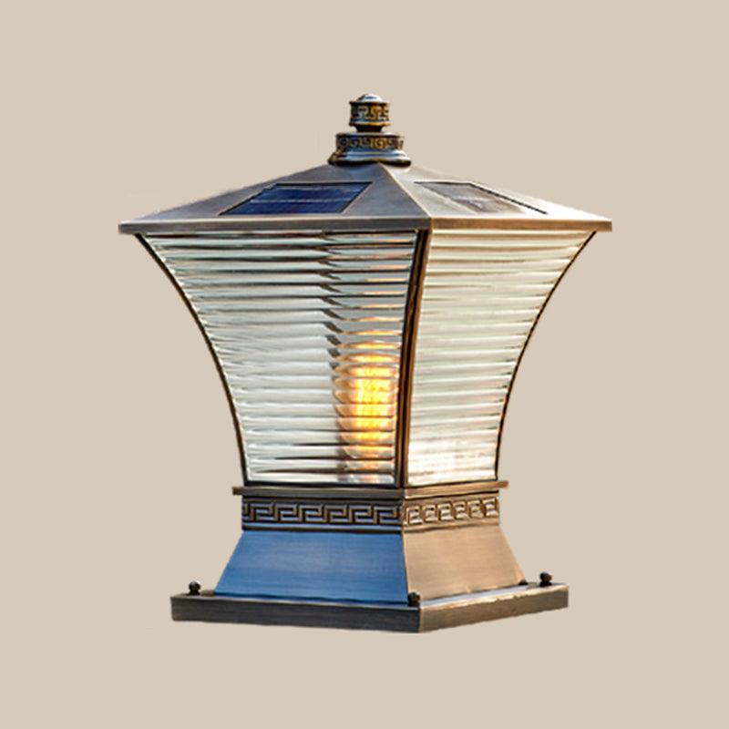 Modern Pillar Light Geometric LED Solar Lighting Fixture for Backyard