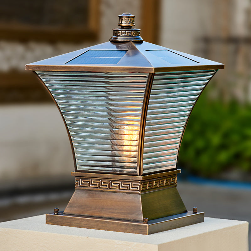 Modern Pillar Light Geometric LED Solar Lighting Fixture for Backyard