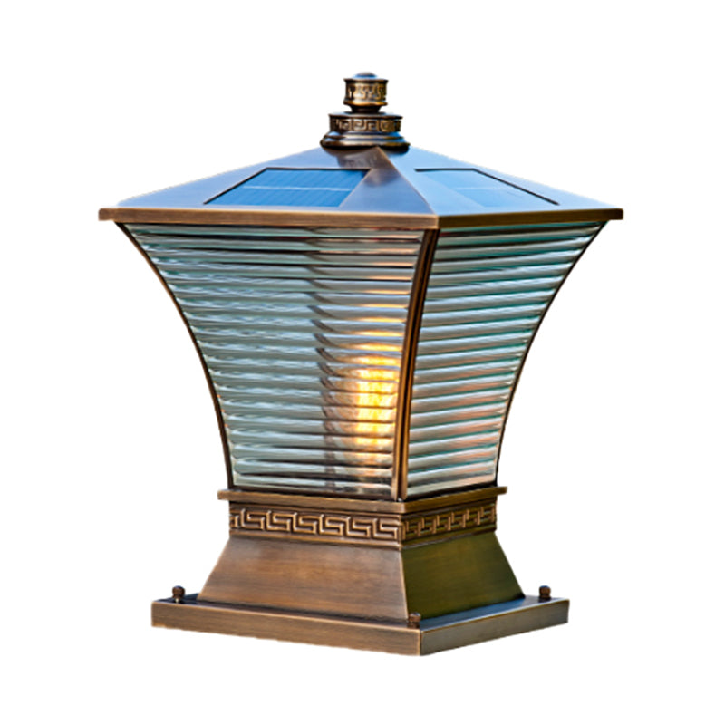 Modern Pillar Light Geometric LED Solar Lighting Fixture for Backyard