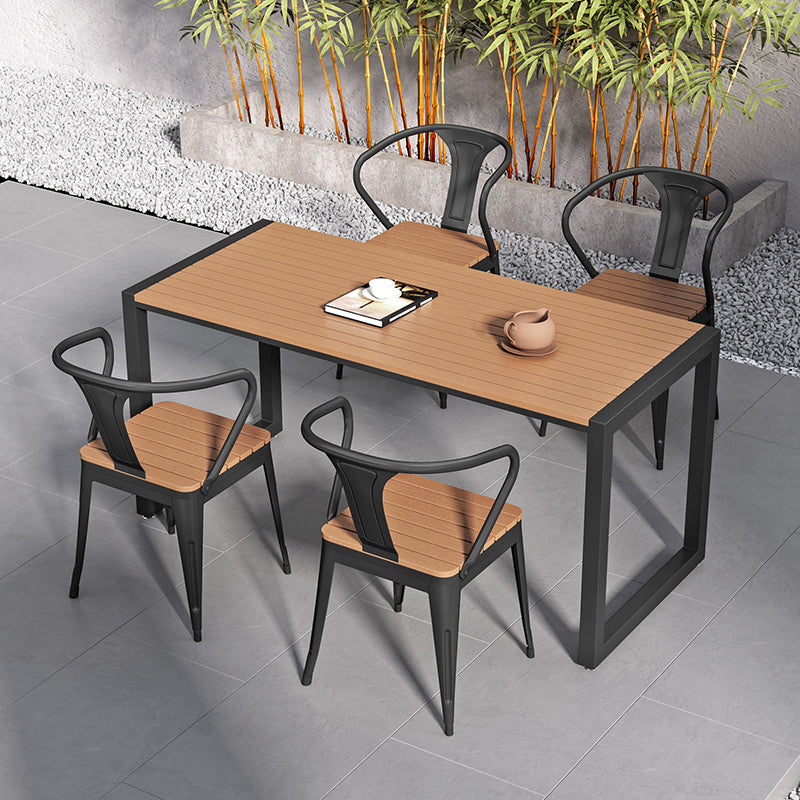 Faux Wood Dining Table Set Contemporary 1/3/5 Pcs Outdoor Dining Set