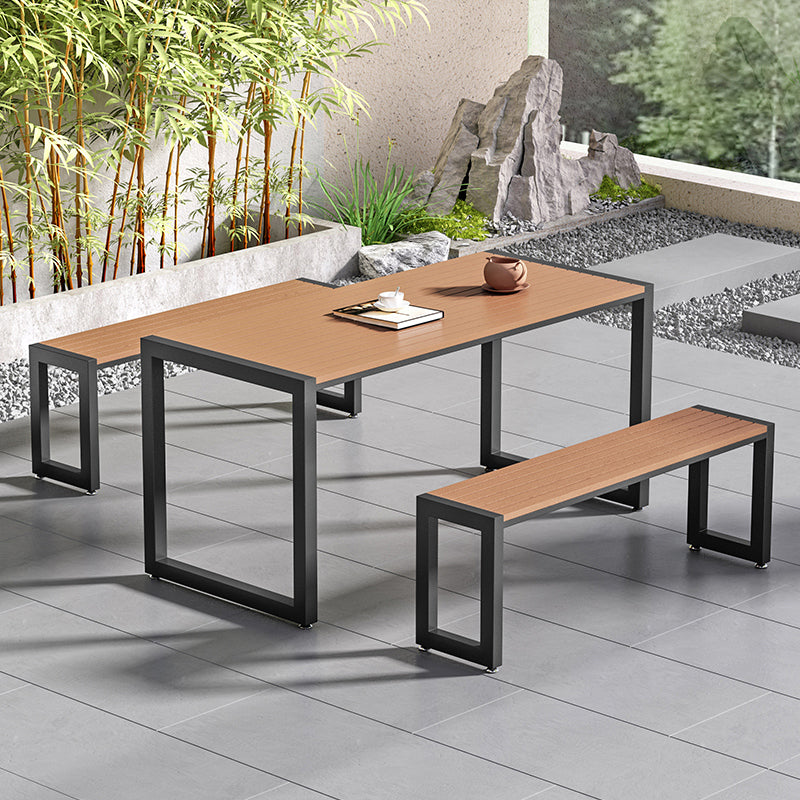 Faux Wood Dining Table Set Contemporary 1/3/5 Pcs Outdoor Dining Set